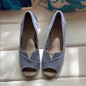 Toms Denim striped wedged espadrilles